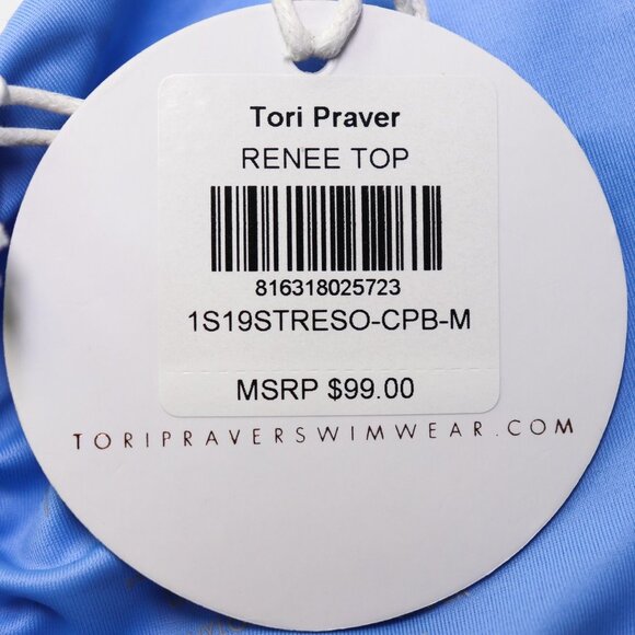 NWT Tori Praver Renee Smocked Bandeau Strapless Swimwear Bikini Top Capri Blue M - Picture 8 of 9